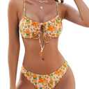 ZAFUL Women High Cut Bikini Sets String Sexy Swimsuit Two Piece Underwire Bathing Suit Brazilian Cheeky Cut Out Cute Swimwear (Medium, Orange Flower)
