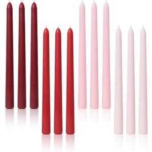 Viyffo Taper Candles 10 Inch Red 12 Pack Unscented, Smokeless Long Tall Tapered Candlesticks Wedding Home Decor Dinner Natural Color Series