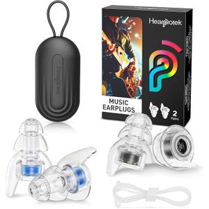 Hearprotek Concert Ear Plugs, 2Pairs Reusable high Fidelity Musician Ear Plugs for Concerts Loud Music-Noise Reduction Ear Protection earplugs for Rave,Festival,Music,Tinnitus Relief (Blue+black)