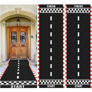 10 Feet Long Racetrack Floor Running Racer Party Decoration Mat Fold Race Tracks Decor Running Mat Drag Car Racer Party Supplies for Road Racing Car Theme Birthday Sport Games, 2 Feet Wide(2 Pcs)