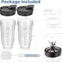 2 x Blender Cups Replacement Parts For ninja,2-Pack 24oz Blender Cups with Sip & Seal Lids,7 fins Blender Replacement blade Compatible with Ninja BN401 BN751 BN801 BL480-30 BL642-30 BL682 BL687 NN102