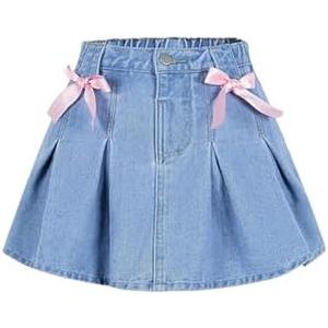 Floerns Girl's Cute Bowknot Pleated Skirt Elastic Waist Casual Denim Skirt, Medium