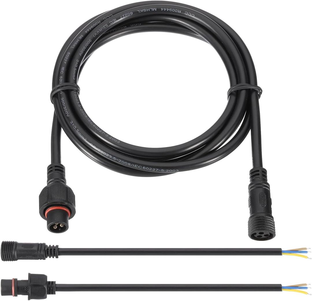 PATIKIL 6.56Ft 3 Pin Extension Cable Wire, 20AWG Waterproof IP67 Extension Cord with 7.87" Male Female Connector kit for Boat Car Truck Indoor/Outdoor Solar LED Strip Light, Black