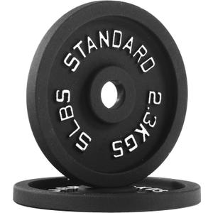 Cast Iron Plate Weight Plate for Strength Training and Weightlifting, 1-Inch Center (Standard), 5LB (Set of 2)