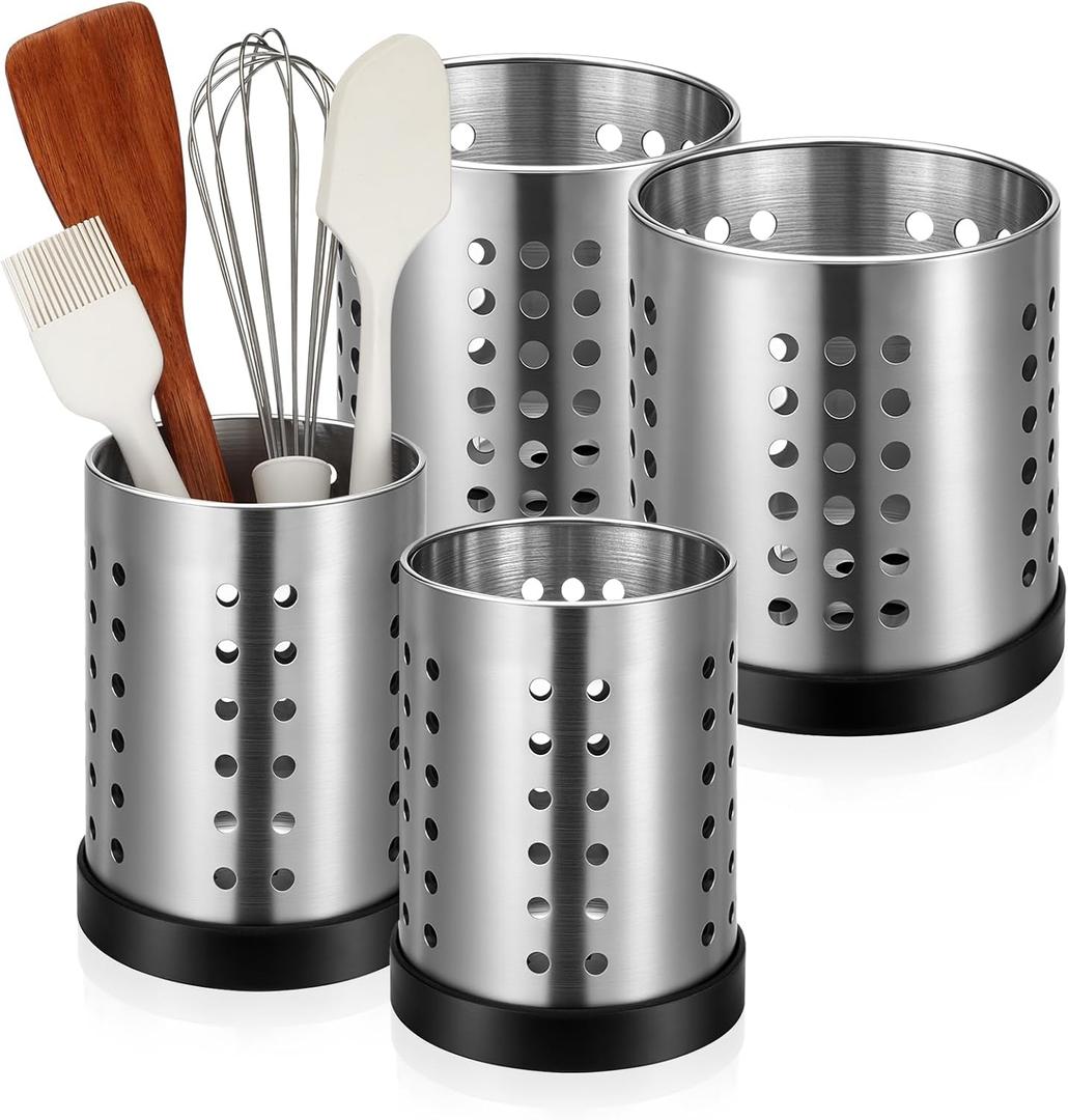 4 Pack Stainless Steel Utensil Holder Small Metal Restaurant Cooking Utensil Holder Set SUS304 Silverware Utensils Drying Rack Utensils Drainer for Countertop Forks Spatul