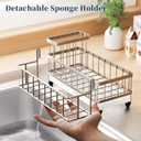 Consumest Sponge Holder for Kitchen Sink - Auto Draining Sink Caddy Organizer with Detachable Rack, High Brush Holder, Kitchen Countertop Storage Accessories, Sand Nickel