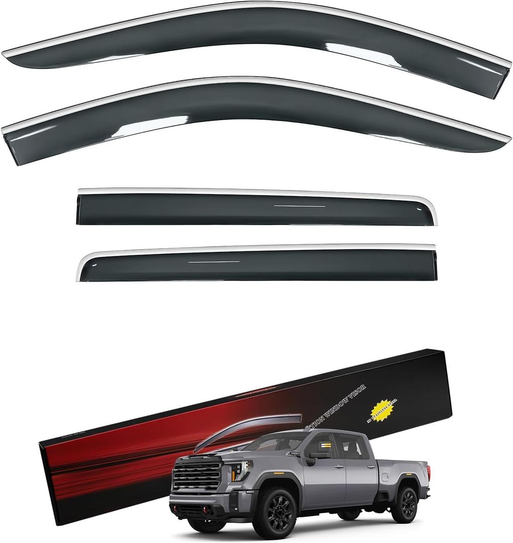 Sze Rain Guards Compatible with Chevrolet (Chevy) Silverado/GMC Sierra 2500HD/3500HD 2020-2025 Crew Cab Side Window Deflectors Window Visors Out-Channel Guard Deflector Vent Visor-4pcs