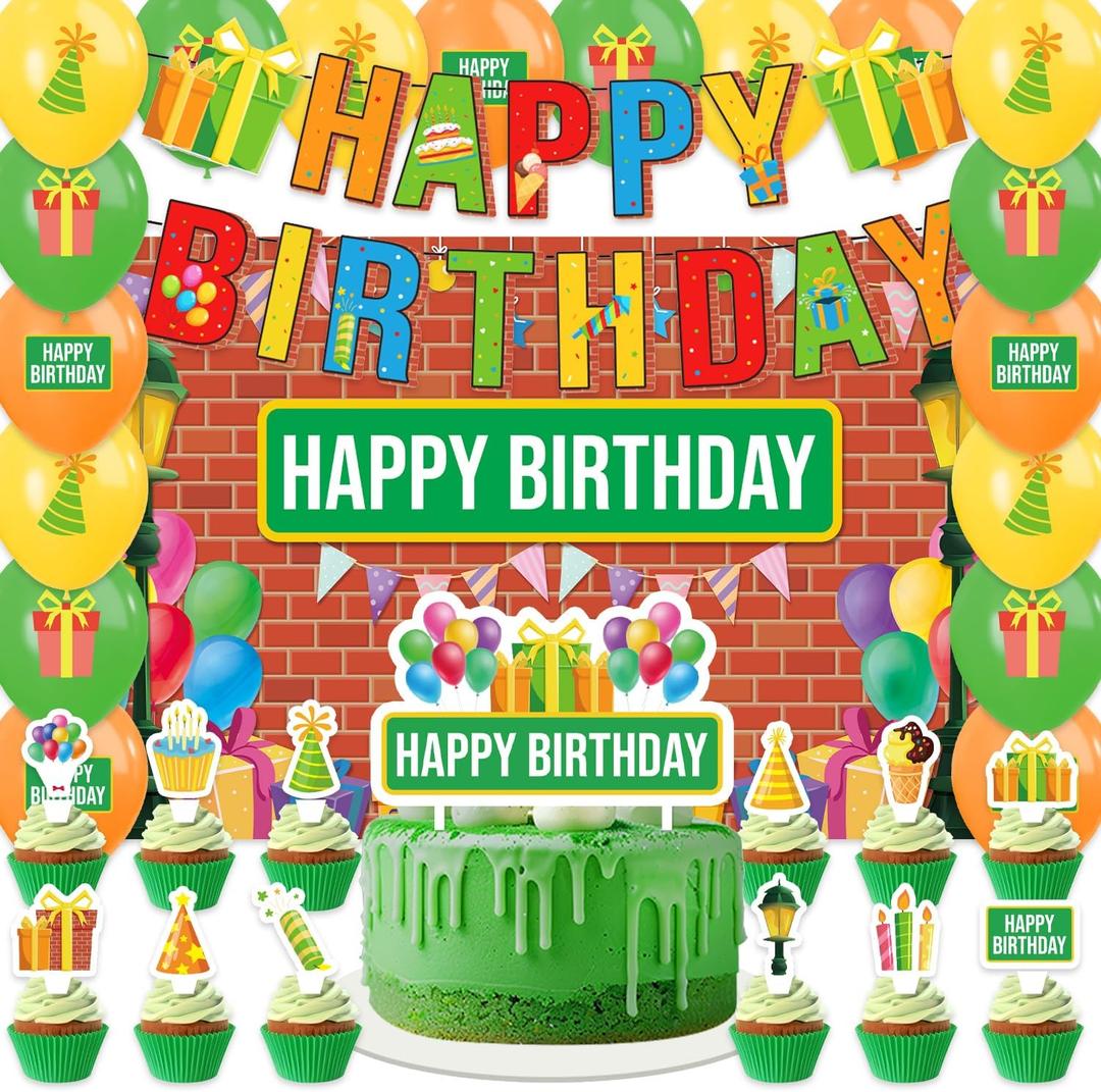 42Pcs Sesame Friends Street Birthday Party Supplies Including Backdrop,Cake Toppers,Cupcake Toppers,Balloons for Boys Girls Sesame Theme Party