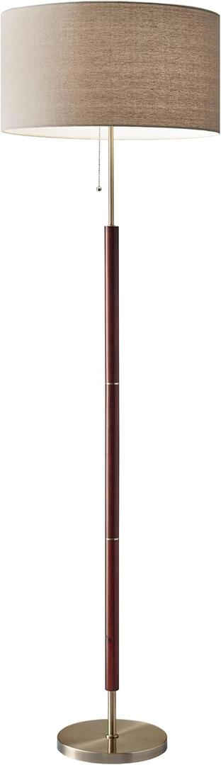 Adesso Floor Lamp, Natural Oak & Off-White Fabric, 3-Way, 65.5”
