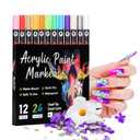 Professional Nail Art Pens Set of 24 Colors, Dual Tips Quick Drying Acrylic Paint Markers, Long Lasting Nail Design Kit for Salon, Home DIY Manicure, Gel Polish, French Nails & Nail Art Stickers