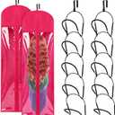 Blulu 10 Pcs Wig Hangers Rack for Multiple Wigs with Dust-proof Storage Bags, Hanging Storage Organizer for Hat with Anti-slip Grips Space Saving for Door Wall Closet Bathroom (Hot Pink)