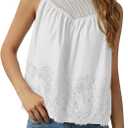 Tankaneo Womens Lace Tank Tops Summer Casual Mesh Loose Fit Sleeveless Blouses Pleated Crew Neck Tees Shirts