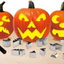 Easy Punch-In Pumpkin Carving Kit  15 Stainless Steel Stencils & Hammer, Safe No-Carve Halloween Pumpkin Decorating Set for Kids & Adults, Reusable Fall Craft Kit