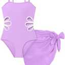 Arssm Girls One Piece Swimsuits Cut Out Bathing Suit with Cover Up Skirt Swimwear 8-14Y