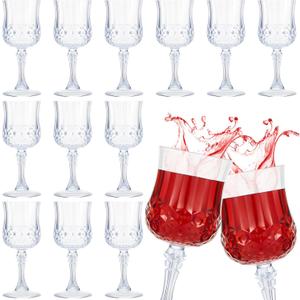 Pinkunn 12 Pcs 7 oz Plastic Vintage Wine Glasses Reusable Colored Goblets Patterned Drinking Water Glasses Cup Dishwasher Safe for Christmas Wedding Reception Party Supplies (Transparent)