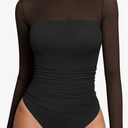 UEOIOW Women's Rhinestone Bodysuit Sheer Mesh Glitter Body Suit Tops Shirts Leopards