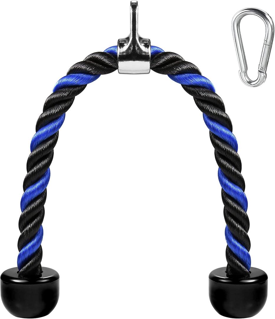 Deluxe Tricep Rope Pull Down Cable, 27 & 36 Inch Rope Length, Easy to Grip & Non-Slip Cable Attachment for Gym Workout Exercise (Blue&Black-27'')