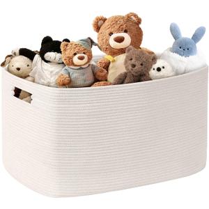 86L Large Baby Girls Laundry Basket for Nursery Storage,Cute Woven cotton Rope Baskets for Kids ToyGifts, Boho Square Wicker Blanket hamper for Living Room,Bedroom Dirty Clothes, White