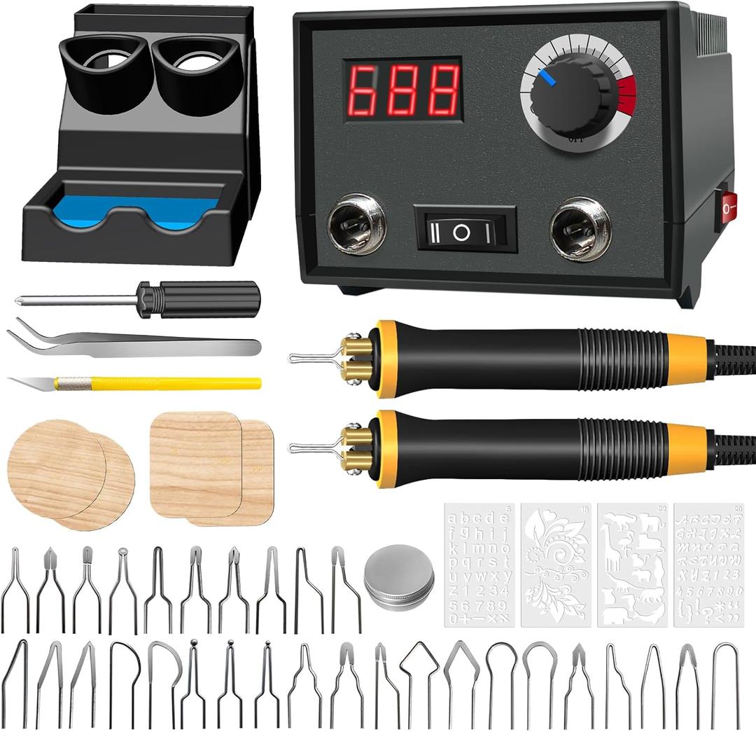 Wood Burning Tool, Wood Burner kit Pen 25~750, Wood Burning kit with Digital Thermometer Temperature Adjustable Temperature, 2 pyrographic Wood Burning pens, 30 Wood Burning Pen Tips (Lh40-2-new)