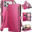 XcaseBar Compatible with iPhone 17 Pro 6.3" Wallet case with Zipper Credit Card HolderRFID Blocking,Flip Folio Book PU Leather Phone case Shockproof Cover Women Men for Apple 17 Pro case Rose Red