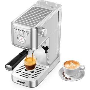 CHULUX Kompatto Espresso Machine 20 Bar with Milk Frother, Stainless Steel Automatic Espresso Coffee Machine for Home Latte & Cappuccino Maker, 40oz Removable Water Tank, 1350W