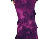 SEBOWEL Women Floral Mesh Long Skirt Tiered Sheer See Through Skirt Bohemian Boho High Waist Bodycon Mesh Ruffle Maxi Skirt (Purple, M)