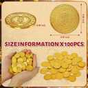 Byhoo 100 PCS Metal Gold Coins,DND Pirate Coins,Stress Relief Tool,with Velvet Drawstring Pouch for Board Games, Role Playing, Treasure Hunts,Pirate Adventure Themed Play Favor