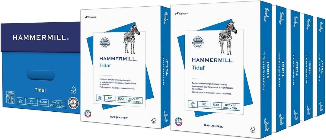 Hammermill Printer Paper, Tidal 20 lb Copy Paper, 8.5 x 11 - 10 Ream (5,000 Sheets) - 92 Bright, Made in the USA, 162008C