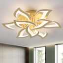 LED Ceiling Light Gold Dimmable Close to Ceiling Lamp with Remote Control for Living Room,Bedroom,Kitchen,W31.5