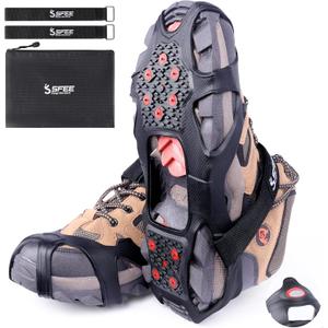 Sfee Crampons Ice Cleats, V3 Tungsten Ice Cleats for Shoes and Boots Crampons for Hiking Boots Ice Cleats for Women Men Kids Traction Cleats for Walking on Snow Ice Grips for Fishing, Walking, Running (L(Men:5-9/Women:6.5-10.5))