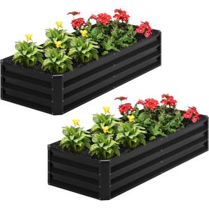 2PCS 4x2x1FT Galvanized Raised Garden Bed,Planter Raised Beds-Metal Garden Box,Large Plant for Outdoor Planting, Vegetables BedFlower,herb-Black
