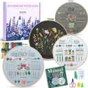 ETSPIL Embroidery Kit for Beginners, 4 Floral Patterns, Learn 33 Stitches, Pre-Printed Fabric, 7.8-Inch Hoop, Colored Threads and Needles, Easy Video Guide, DIY Hand Sewing Gift for Adults and Teens