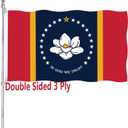 New Mississippi MS State Flag Double Sided 3x5 Outdoor Heavy Duty 3 Ply with Durable Canvas Header and 2 Brass Grommets Vivid Color