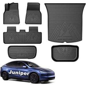 Mixsuper Floor Mats Cargo Liner for Tesla Model Y Juniper 2025 2026, 5 Seat All Weather TPE Material 2 Row Floor Liners and Trunk Mat Set Black