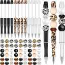 Geyee 12 Set Plastic Beadable Pens Assorted Bead Pens Crystal Wood Round Spacer Set Black Ink DIY Ballpoint for Women Men Gift Office Supplies