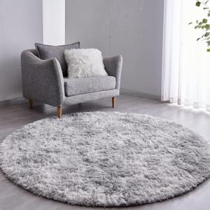 FJZFING Tie-Dyed Light Grey Round Rug Ultra-Soft Plush Modern 5x5 Circle Area Rug for Kid's Bedroom, Fluffy Shag Circular Rug for Nursery Room, Non-Slip Tie-Dyed Light Grey Rug for Teen's Room