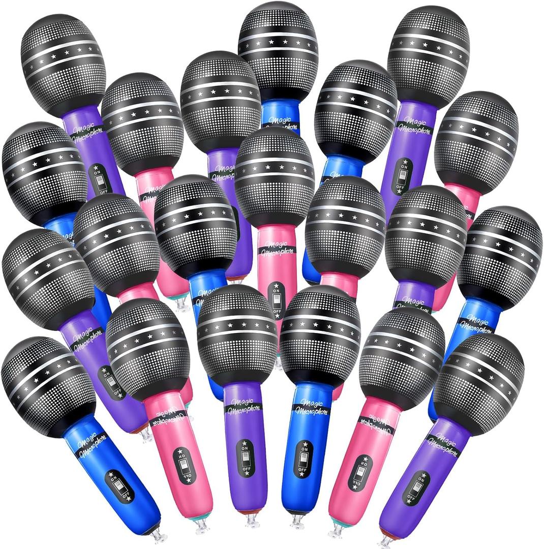 Sumind 30 Pcs Inflatable Microphones 9.4 Inch Blow up Plastic Fake Microphone Props Toys for Karaoke Musical Concert 80s 90s Singer Birthday Party Cosplay Stage Decoration Supplies(Vibrant Color)