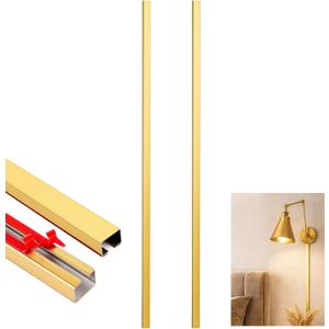 Zonon 2 Pack 30" Long Metal Cord Cover Self-Adhesive Brushed Lamp Cable Raceway Wire Hider for Wall Cable Home Office Kitchen(Gold)