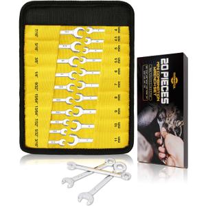 20Pcs Small Wrench Set Mini Metric & SAE Ignition Combination Wrenches With Rolling Pouch, 4-11mm & 5/32" - 7/16" (Silver)