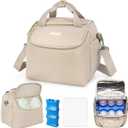Wearable Breast Pump Bag,Breastmilk Cooler Travel Bag Compatible with Momcozy/Eufy/Elvie/Willow/Medela Breast Pump with Ice Pack and Water Resistent Mat for 6 Baby Bottles Up to 9 Ounce,Khaki