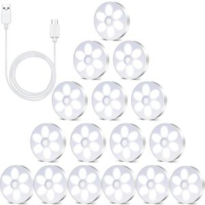 Hortsun 16 Pcs LED Rechargeable Motion Sensor Lights Powered USB Smart Stair Closet Night Lights for Indoor