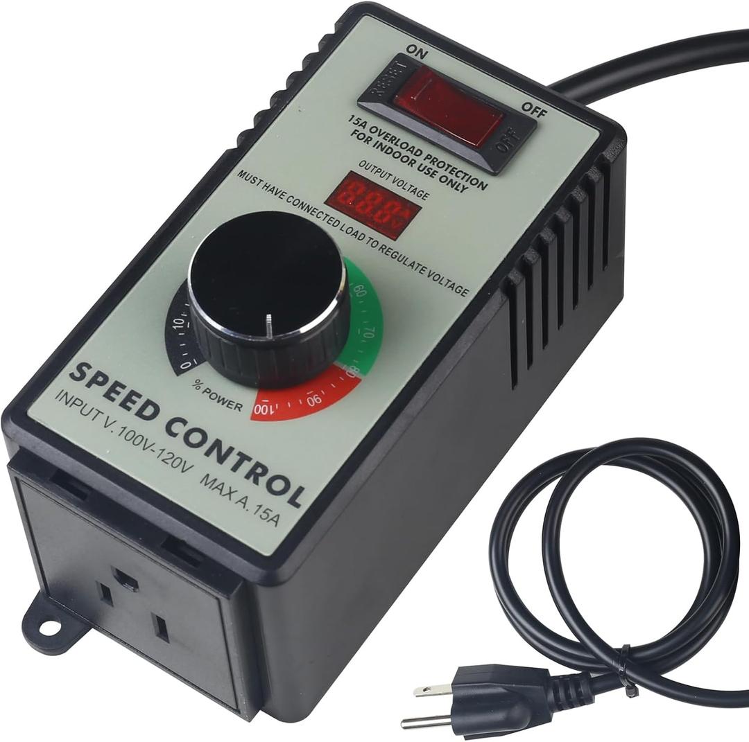 Versatile AC Motor Speed Controller - 100V-120V, 15A Max - Electric Fan Speed Regulator with Overload Protection, Electronic Voltage Regulation, and Voltage LED Display