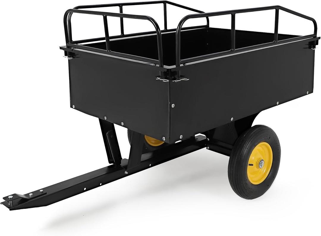 750LB Dump Cart, Heavy Duty Steel Garden Utility Trailer with Manual Dump,Pull Behind Trailer for Lawn Mower, Tractor, ATV for Yard & Farm