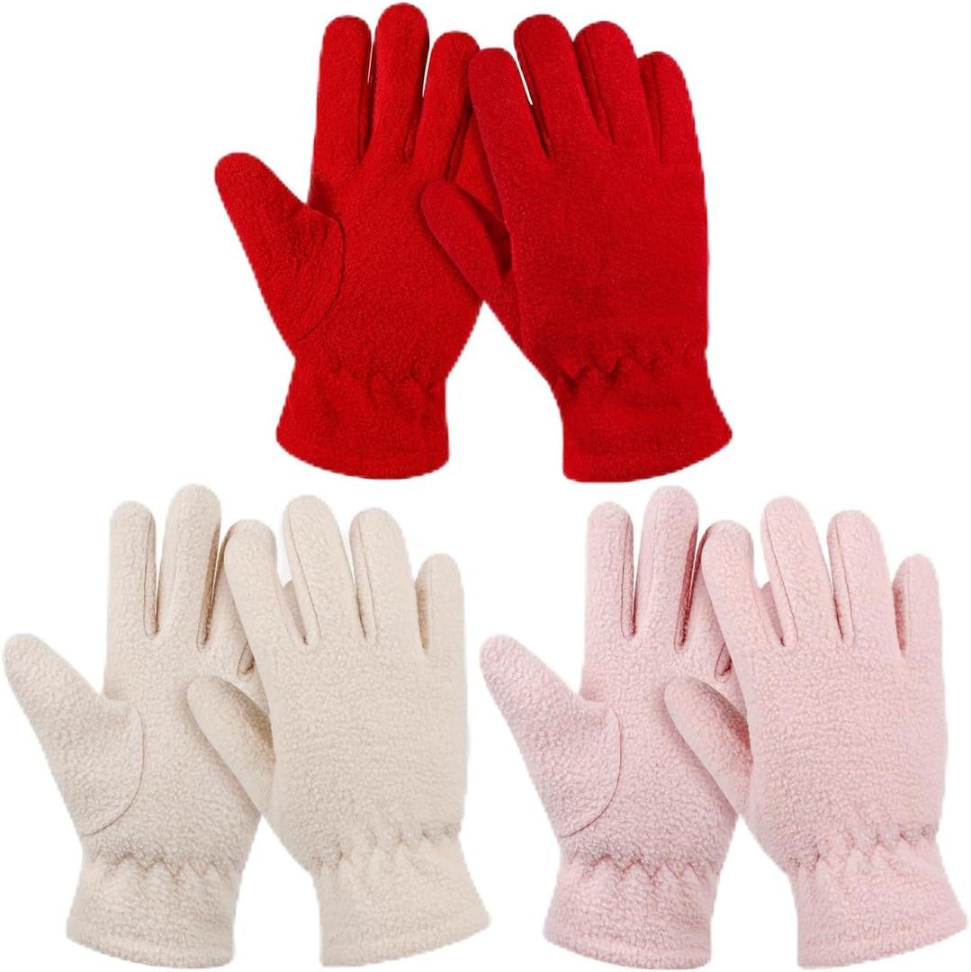 2 x ONESING 3 Pairs Kids Fleece Winter Gloves - Toddler Warm Gloves for Boys & Girls - Full Fingers, Cold Weather