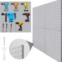 Peg Board, 4 Pack Metal Pegboard Panels Grey Pegboards Wall Organizer with Bent Frame Large Heavy Duty Peg Board for Walls Home, Garage Tool Storage, Office Organization, Craft Room, Kitchen