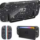DLseego Protective Glitter Case Compatible for Nintendo Switch 2 Console(2025) - Hard Backplate with Bling Soft TPU Joycon Cover with Shock-Absorption and Anti-Scratch Design - Crystal