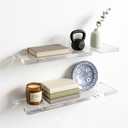 Set of 2 Acrylic Floating Shelves - 22" Clear floating shelves for Bathroom & Living Room - 22" x 7" x 0.6" Invisible Wall Mounted Shelves for Books , Lego Display, Waterproof, Holds 60 lbs on drywall, Medium