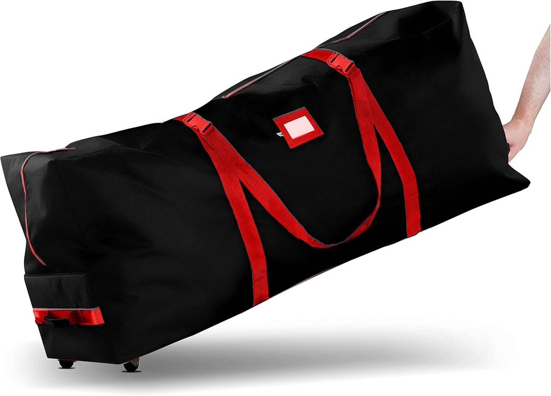 ZOBER 600D Oxford Fabric Rolling Christmas Tree Storage Bag - Fits 7.5 Ft Artificial Trees - Waterproof Christmas Tree Bag For Storage Box For Xmas, Durable Handles and Wheels - Card Slot - Black