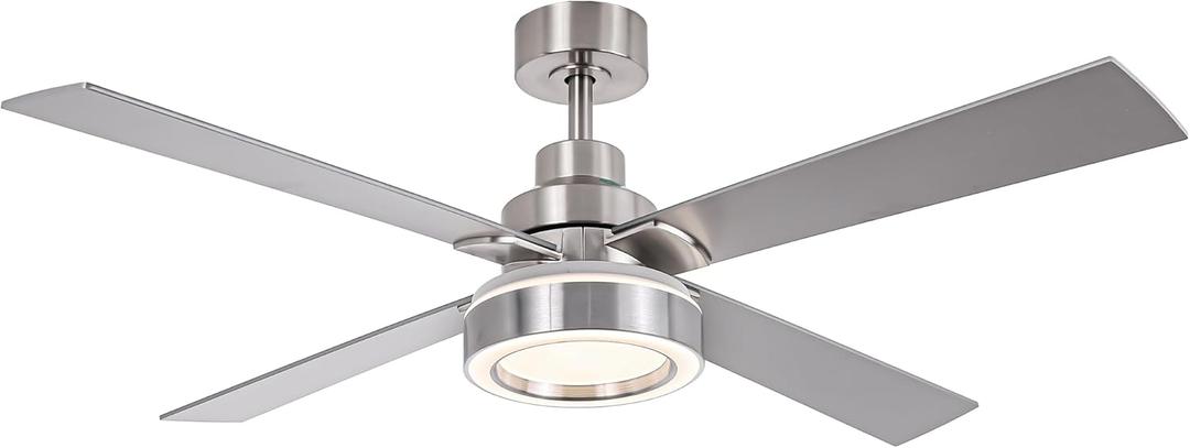 52 Inch Indoor Ceiling Fans with Lights and Remote Control, 6 Speeds Slient Reversible DC Motor, 3 Color Dimmable LED Light, 4 Blades, Timer, Brushed Nickel