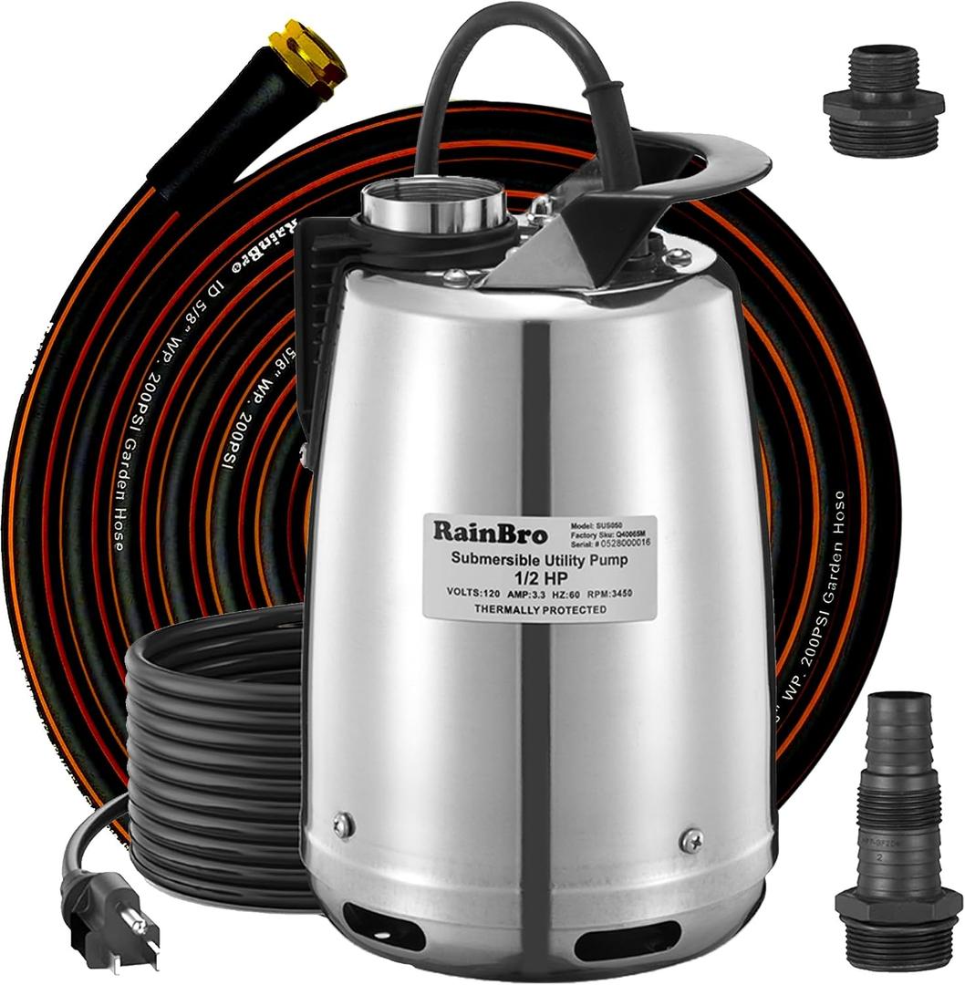 Submersible Sump Pump 1/2 HP 2300 GPH, Water Pump with Hose for Pool Draining, Portable Submersible Pump Handles Clean & Dirty Water, 25ft Power Cord, 3/4" GHT Adapter